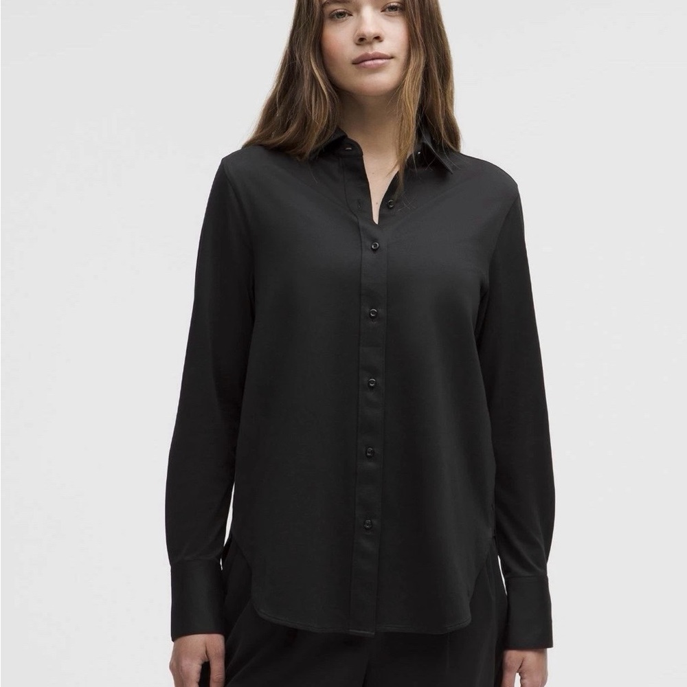 Lululemon relaxed-fit knit overshirt Black Women's Button-Up Shirt large NWT